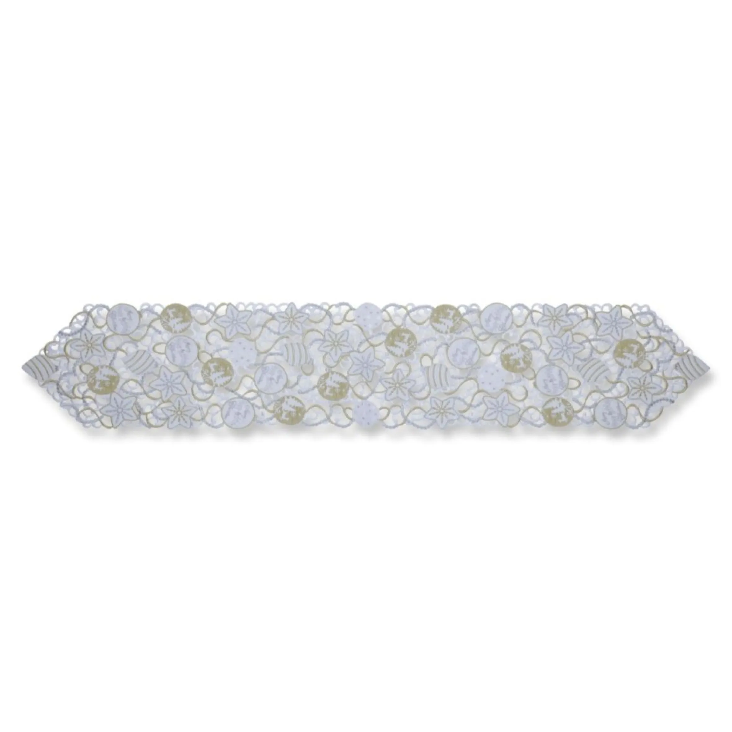 68" White And Silver Embroidered Christmas Ornaments Table Runner