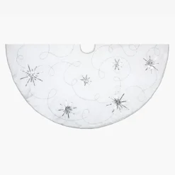 48" White And Silver Embroidered Star Sequin Christmas Tree Skirt