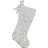 19" White And Silver Filigree Christmas Stocking With Bows