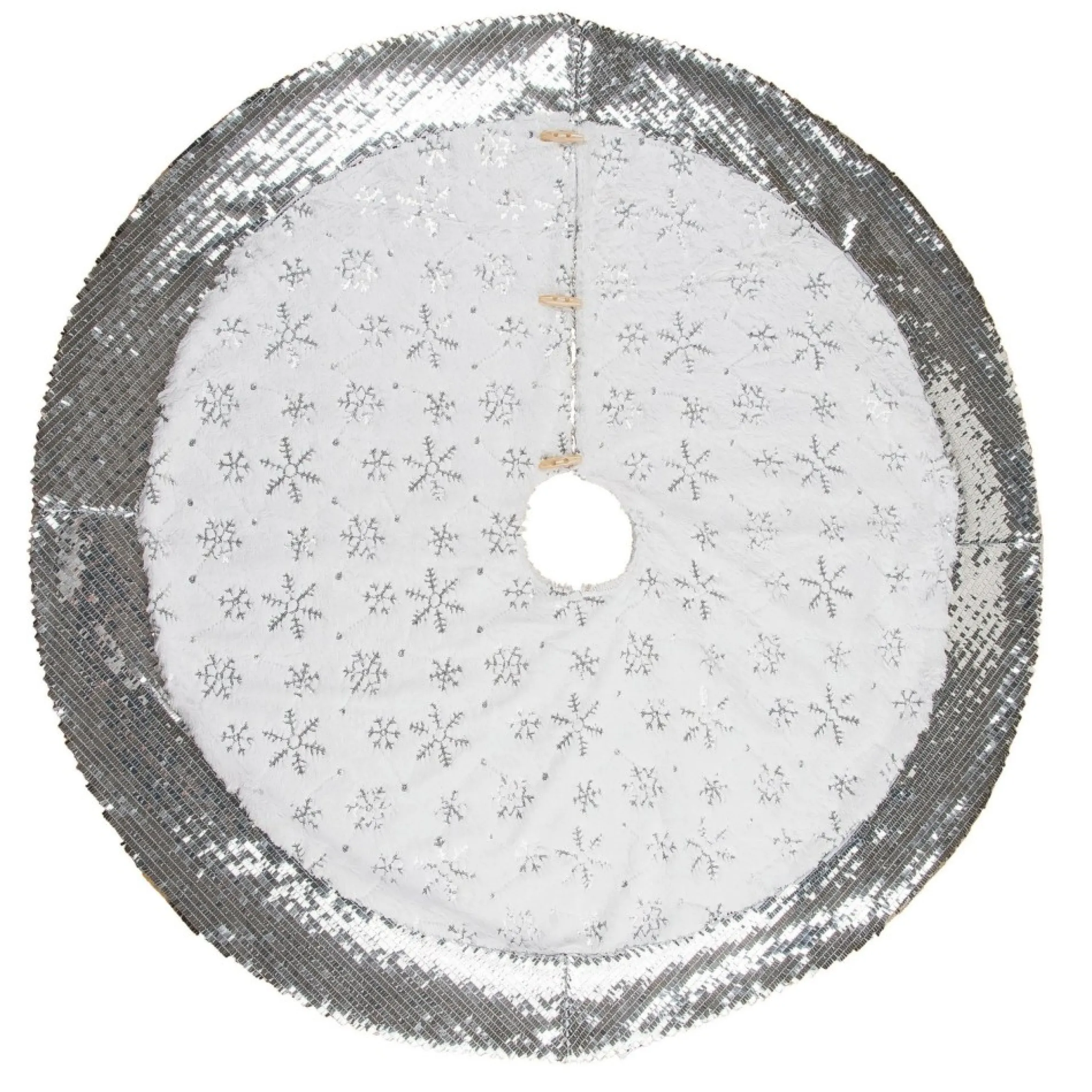 48" White And Silver Glitz Sequin Christmas Tree Skirt