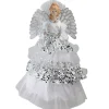 16" White And Silver Lighted Fiber Optic Angel Sequined Gown Christmas Tree Topper