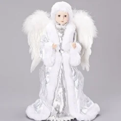 17" White And Silver Sequin Angel Christmas Tree Topper