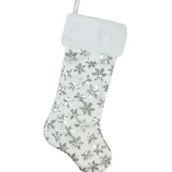 19 White And Silver Sequin Snowflake Christmas Stocking