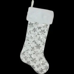 19 White And Silver Sequin Snowflake Christmas Stocking