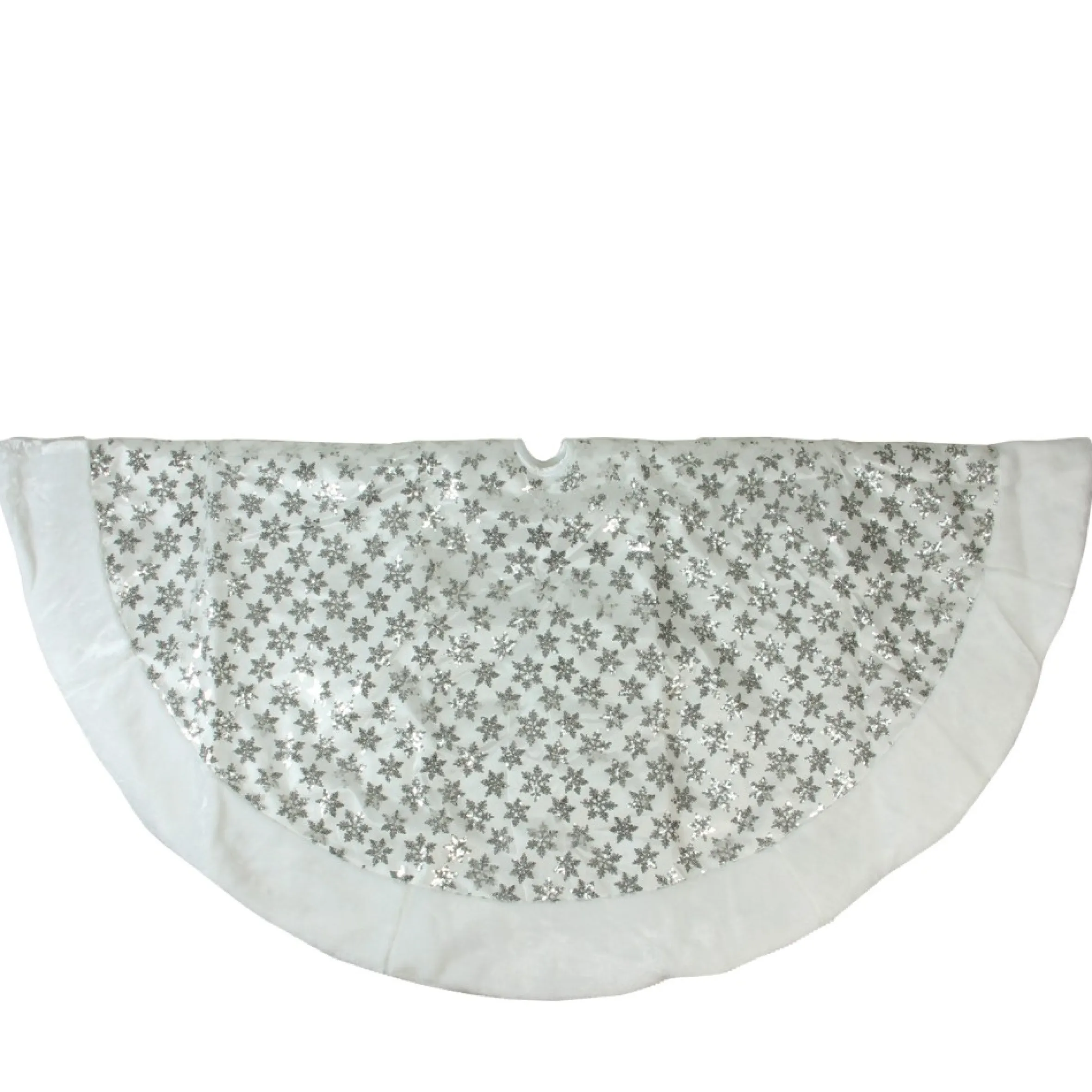 60" White And Silver Sequin Snowflake Christmas Tree Skirt With Faux Fur Border