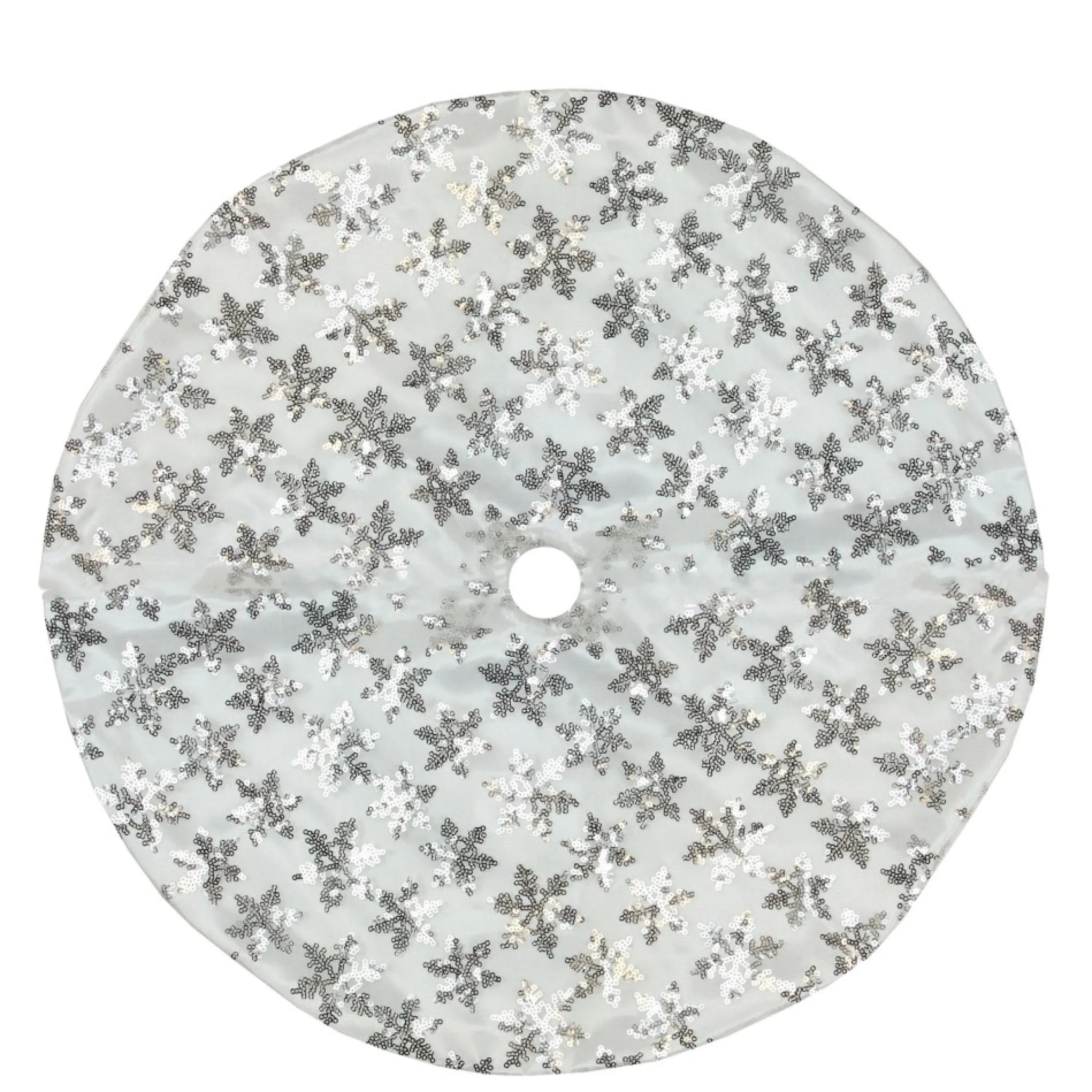 20" White And Silver Sequin Snowflake Mini Christmas Tree Skirt