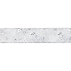 White And Silver Snowflake Christmas Wired Craft Ribbon 2.5" X 16 Yards