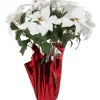 22" White Artificial Christmas Poinsettia With Red Wrapped Pot