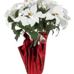 22" White Artificial Christmas Poinsettia With Red Wrapped Pot