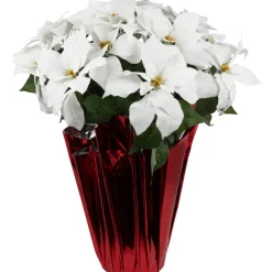 26" White Artificial Christmas Poinsettia With Red Wrapped Base