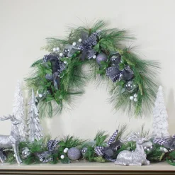 36" White Berries And Plaid Bows Artificial Christmas Swag - Unlit