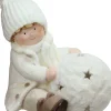 12.5" White Christmas Snowball With Sitting Boy Tealight Candle Holder