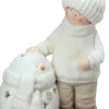 17.25" White Christmas Snowman With Standing Boy Tealight Candle Holder