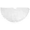 48" White Christmas Tree Skirt With A Pom Pom Border