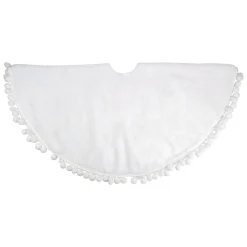 48" White Christmas Tree Skirt With A Pom Pom Border