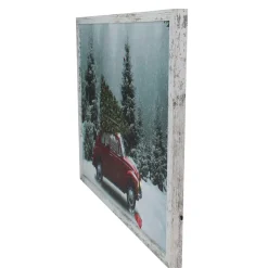 19" White Distressed Frame Red Vintage Vw Car Led Lighted Christmas Canvas