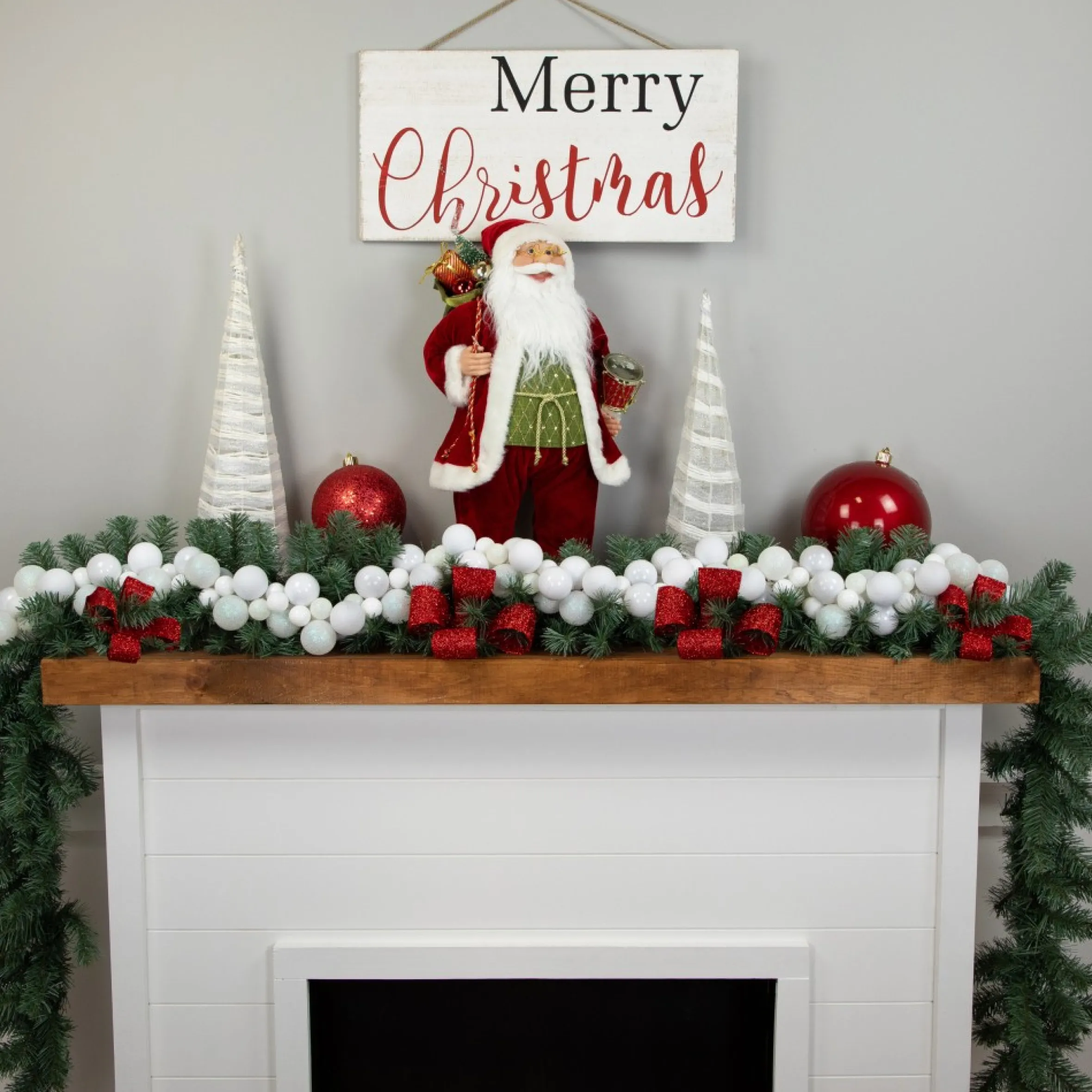 6' White 3-Finish Shatterproof Ball Christmas Garland