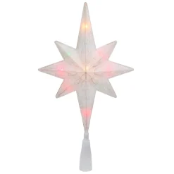 11" White Frosted Bethlehem Star With Gold Scrolling Christmas Tree Topper - Multi Lights