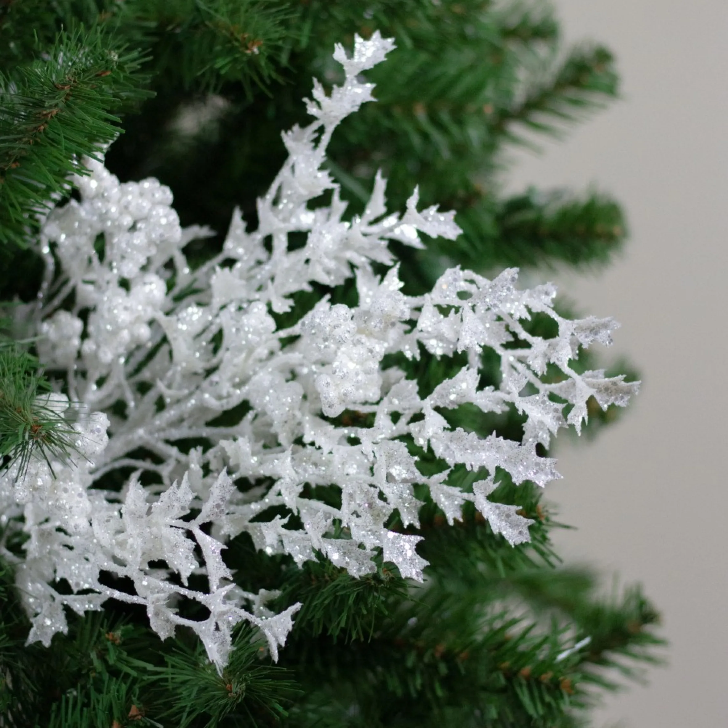 26" White Glittered Holly Leaves And Berries Artificial Christmas Spray