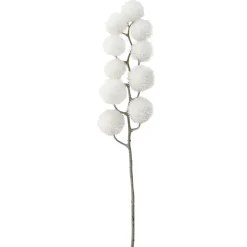 24" White Glittered Pom Pom Artificial Christmas Spray