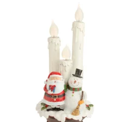 14" White Lighted Santa And Snowman Triple Flameless Candle Lamp Christmas Figurine