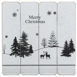 16" White Merry Christmas Post Card Winter Scene Wooden Wall Sign