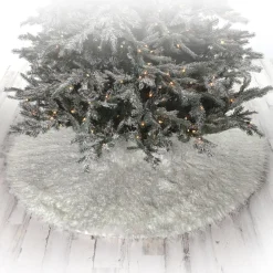64" White Plush Round Christmas Tree Skirt