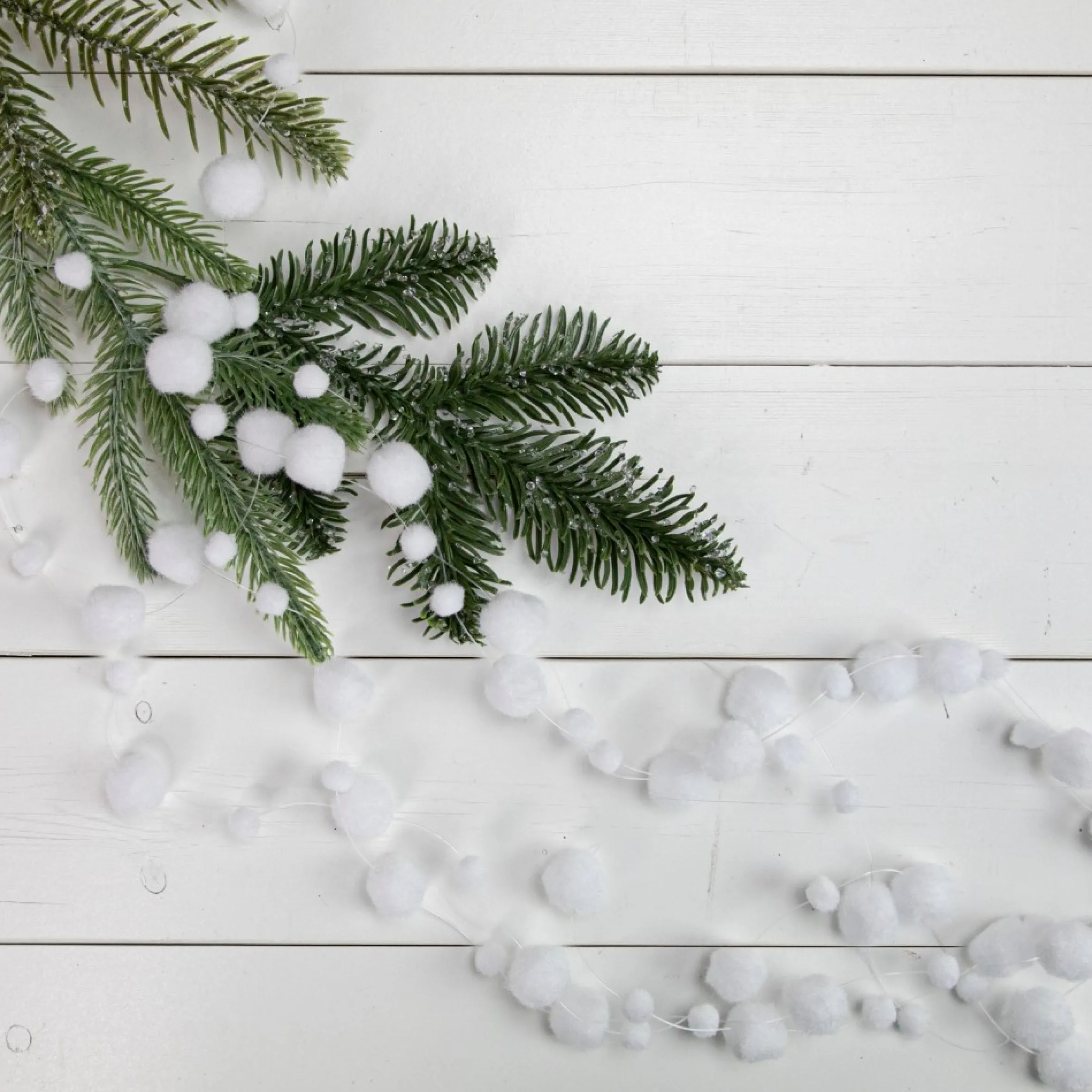 4' White Plush Snowball Christmas Garland