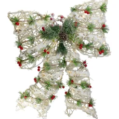 20" White Rattan Berry And Pinecone Christmas Bow