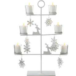 20.5" White Reindeer And Snowflakes Votive Candle Holder Tabletop Tree