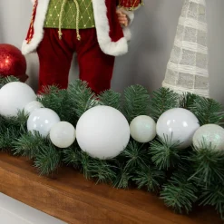 6' White Shatterproof Ball 3-Finish Christmas Garland