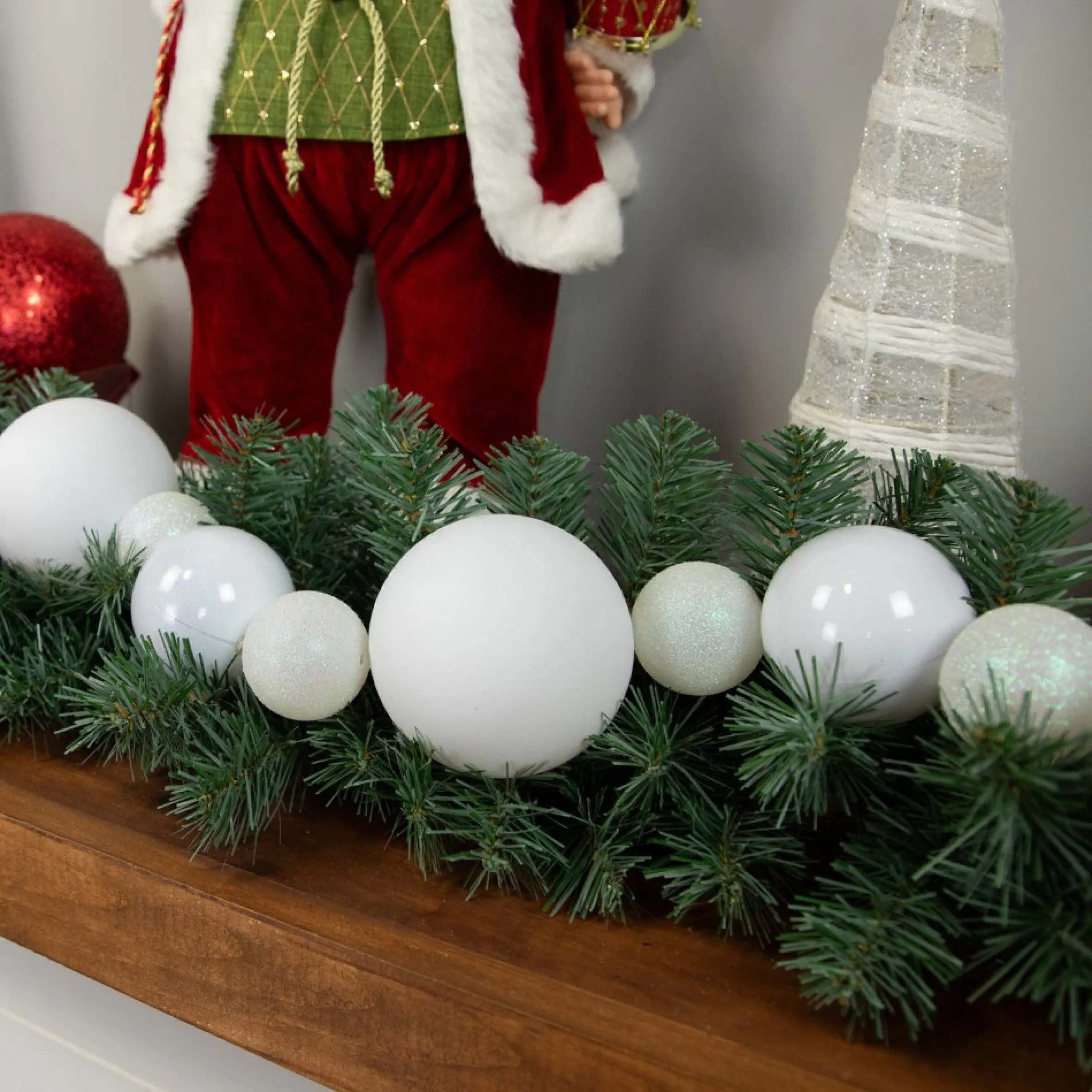 6' White Shatterproof Ball 3-Finish Christmas Garland