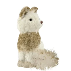 9.25" White Sisal Fox With Gold Glitter Christmas Figure