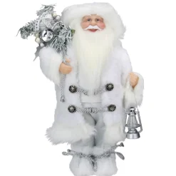 12" White Standing Santa Claus Christmas Figure With Lantern