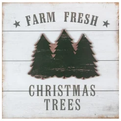 16" White Washed Farm Fresh Christmas Trees Wooden Wall Sign