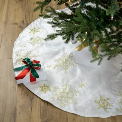 48" White With Gold Embroidered Snowflakes Christmas Tree Skirt