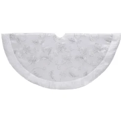 50" White With Sequin Flowers Christmas Tree Skirt