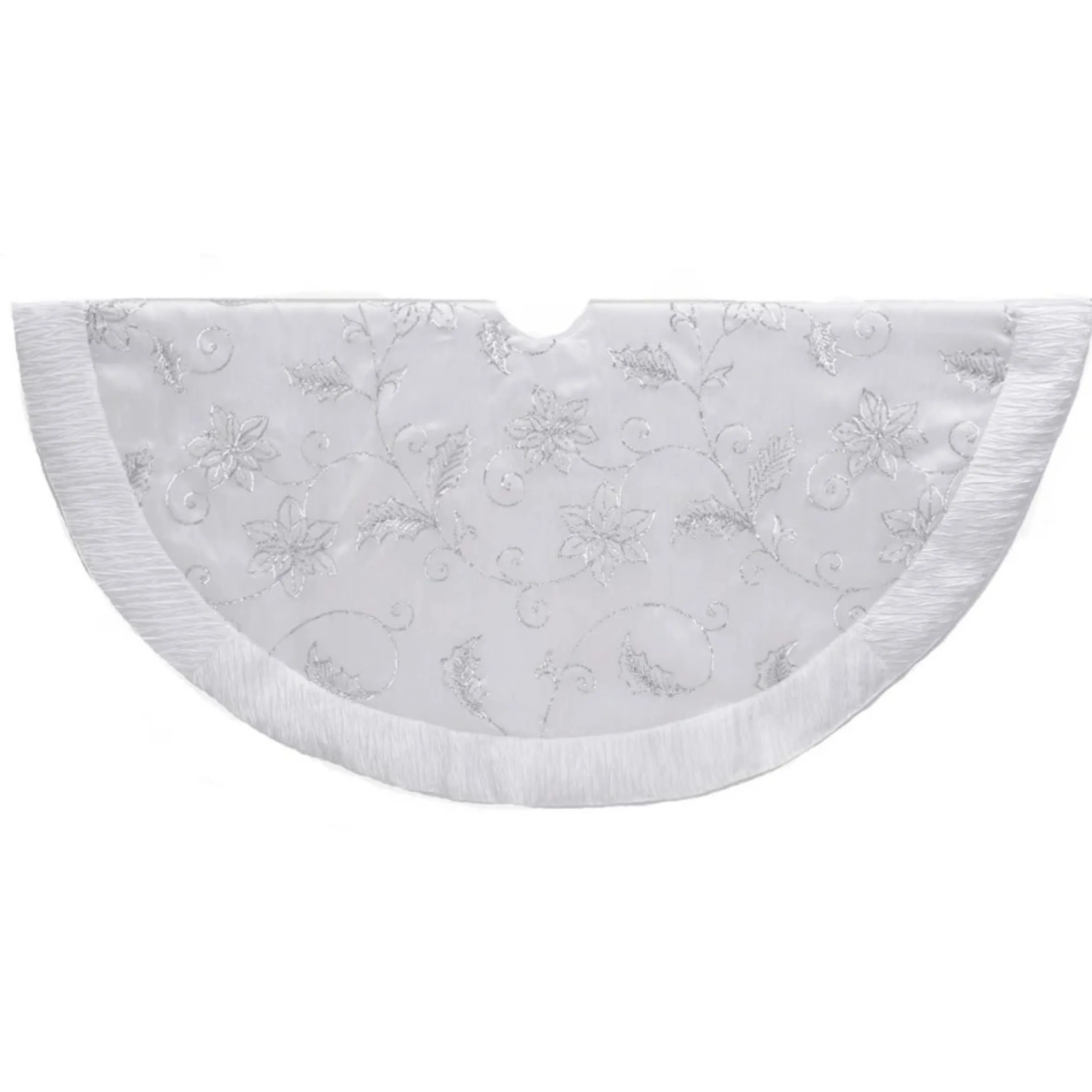 50" White With Sequin Flowers Christmas Tree Skirt