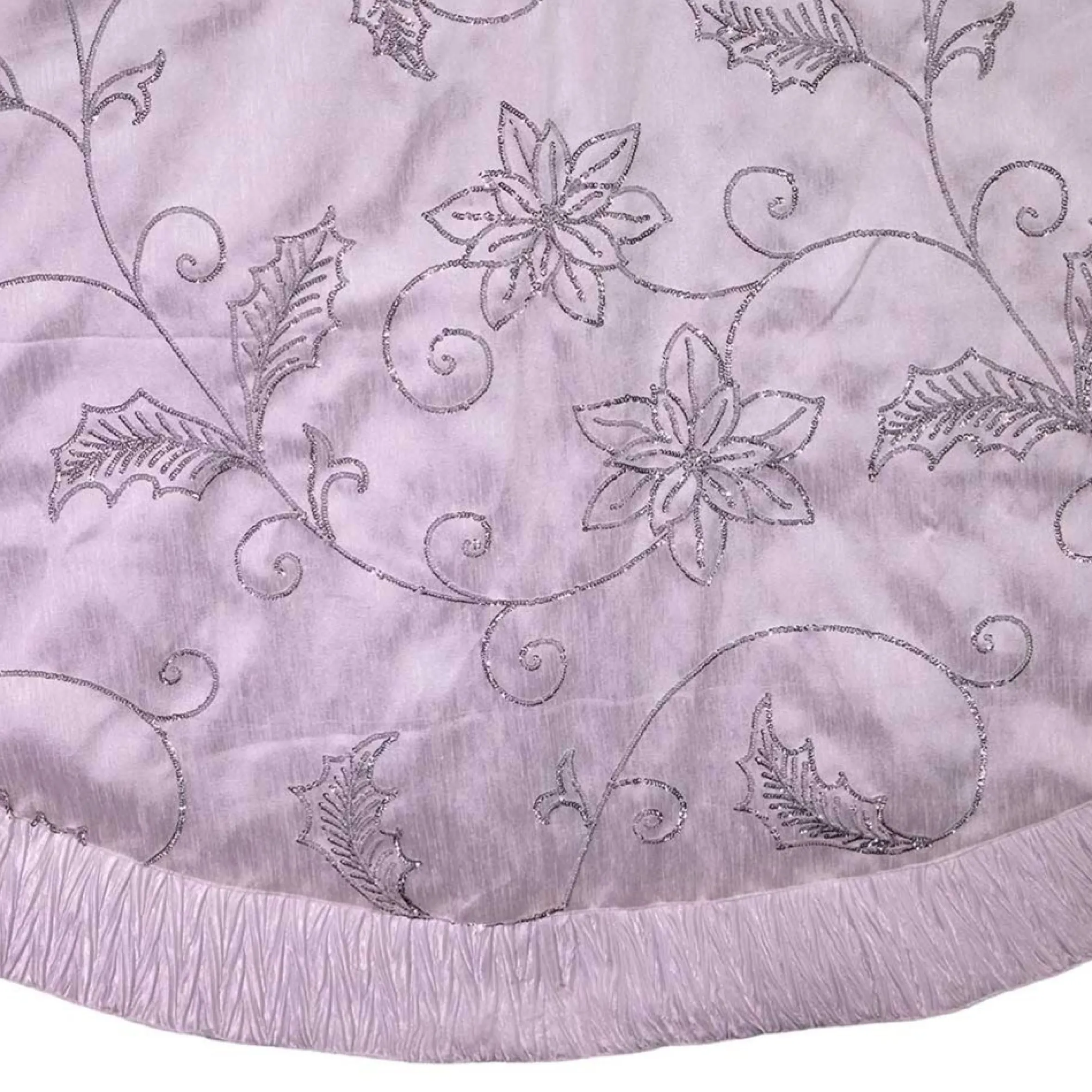 50" White With Sequin Flowers Christmas Tree Skirt