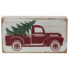 6" White Wooden Christmas Sign With Vintage Red Truck And Tree