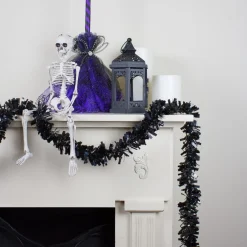 Wide Cut Black Halloween Tinsel Garland - 50 Feet, Unlit