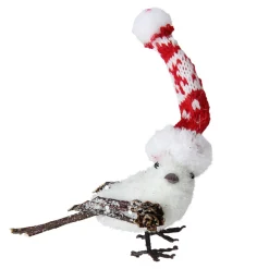 4.75" Winter Bird In Nordic Hat With Twig Legs And Wings Christmas Decoration