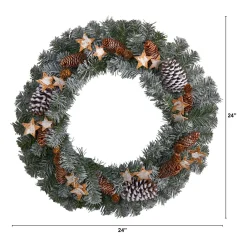 Winter Frosted Stars And Pinecones Artificial Christmas Wreath, 24-Inch, Unlit