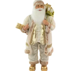 36" Winter White And Ivory Santa Claus With Gift Bag Christmas Figure