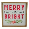 16" Wooden Framed "Merry And Bright" Metal Christmas Sign