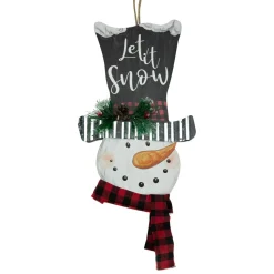 17" Wooden 'Let It Snow' Snowman With Plaid Scarf Christmas Wall Sign