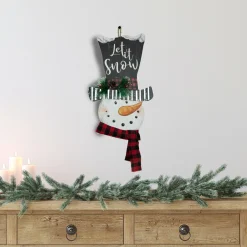 17" Wooden 'Let It Snow' Snowman With Plaid Scarf Christmas Wall Sign