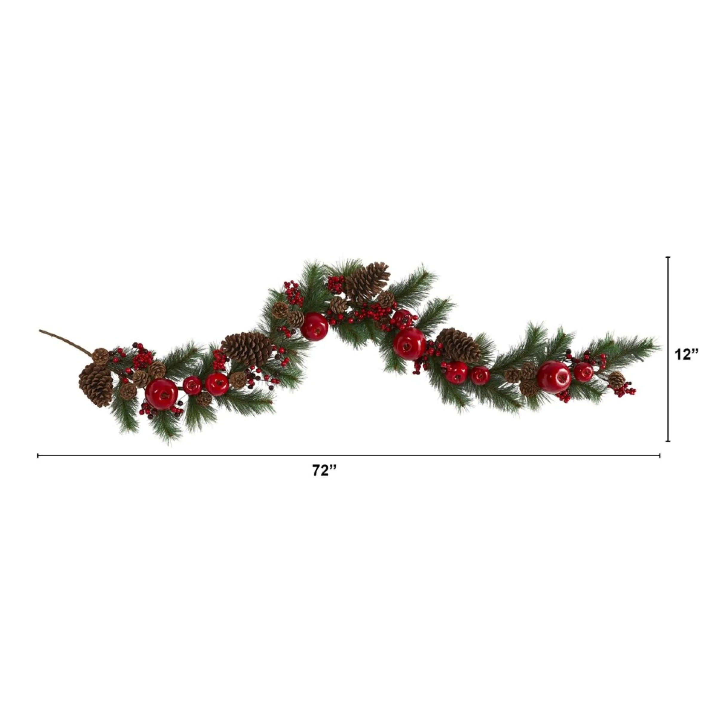 6' X 12" Berry And Pinecone With Apple Artificial Christmas Garland, Unlit