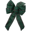 14" X 9" Black And Green Plaid 6 Loop Christmas Bow Decoration