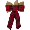 14" X 9" Burlap And Buffalo Plaid 6 Loop Christmas Bow Decoration
